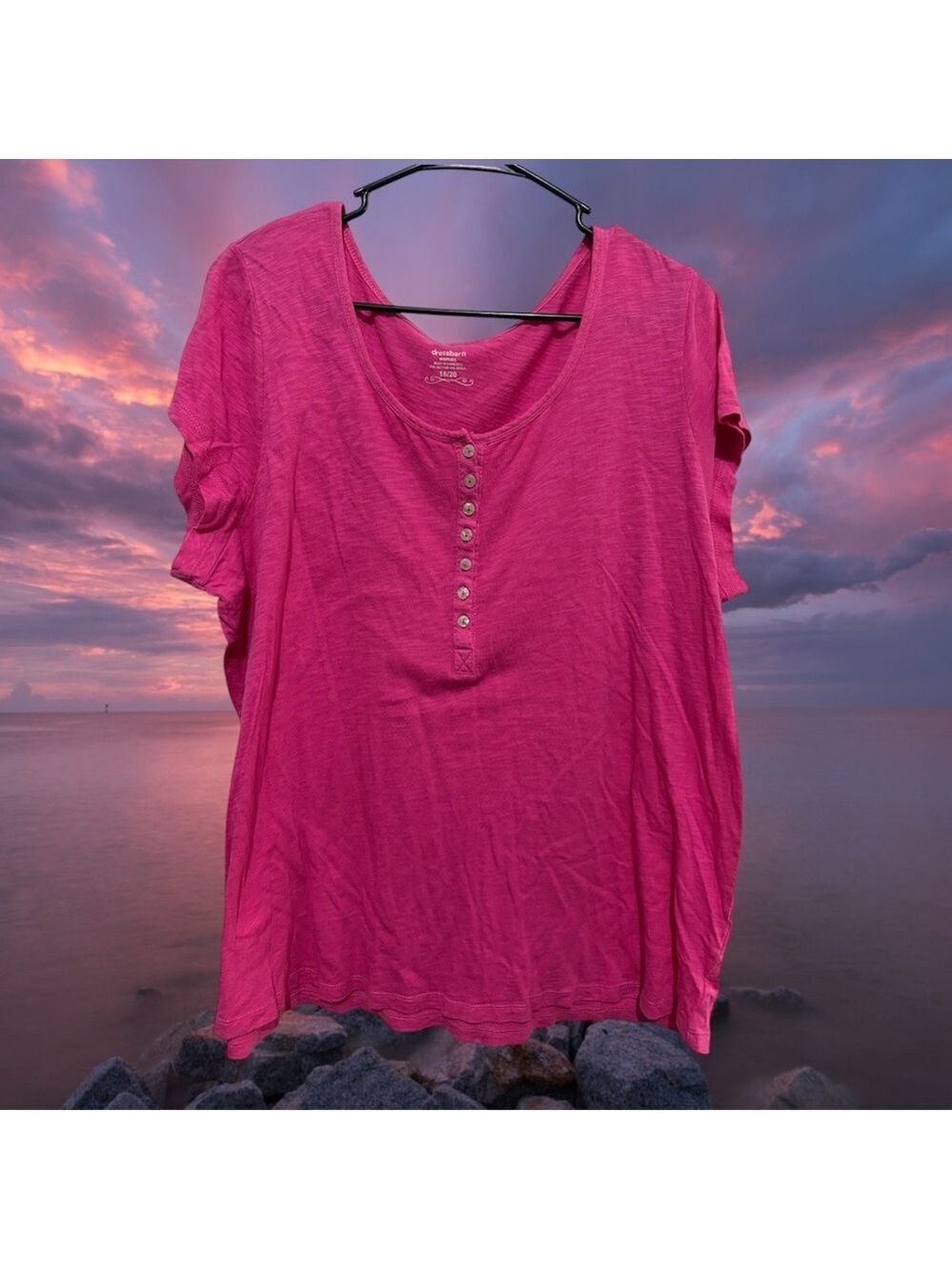 dressbarn Short-Sleeve Henley Top in Bright Pink